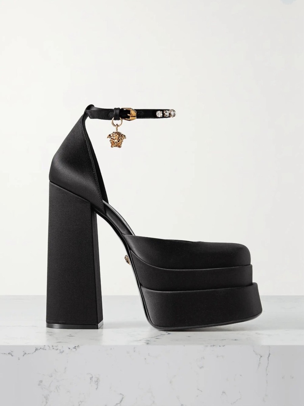 Versace Black Medusa Aevitas Satin Platform Heels size 41